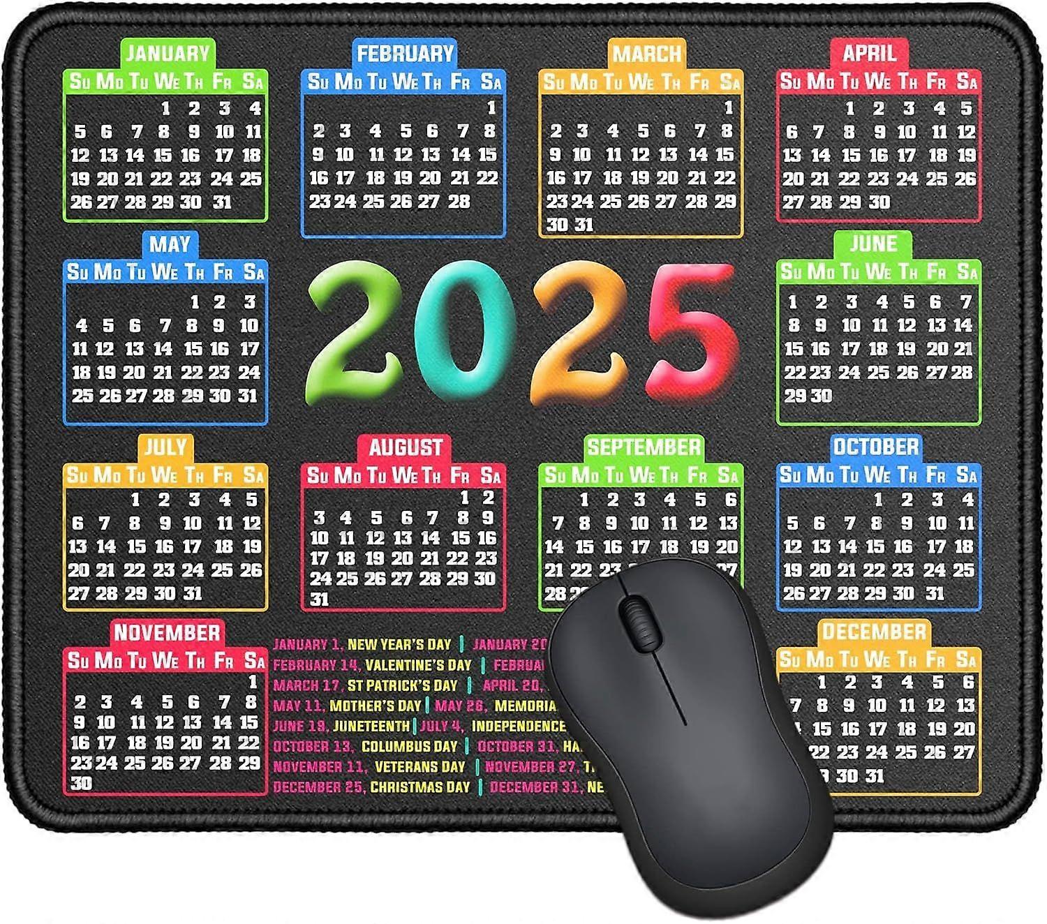 Mouse Pad with Stitched Edge, Computer Mouse Pad with Non-Slip Rubber Base, Mouse Pads for Computers Laptop Mouse 9.6x7.9x0.1 inch, (2025 Calendar Bla