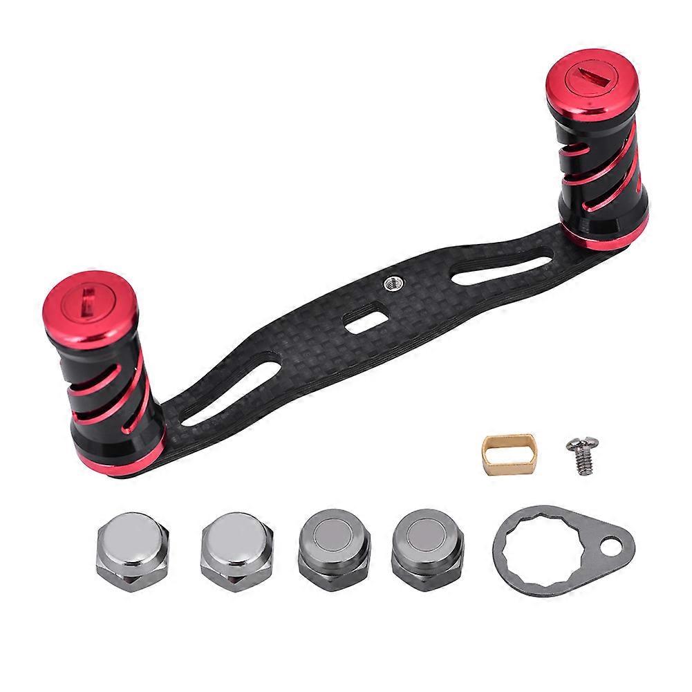 Fishing Reel Handle Carbon Fiber Frame with Fittings Replacement Parts 85mm (Black Red)