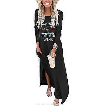 Women's Fall Winter Maxi Dress Long Sleeve Crew Neck Christmas Dresses  Casual Loose Split Long Dresses with Pockets Black XXL | Fruugo ZA