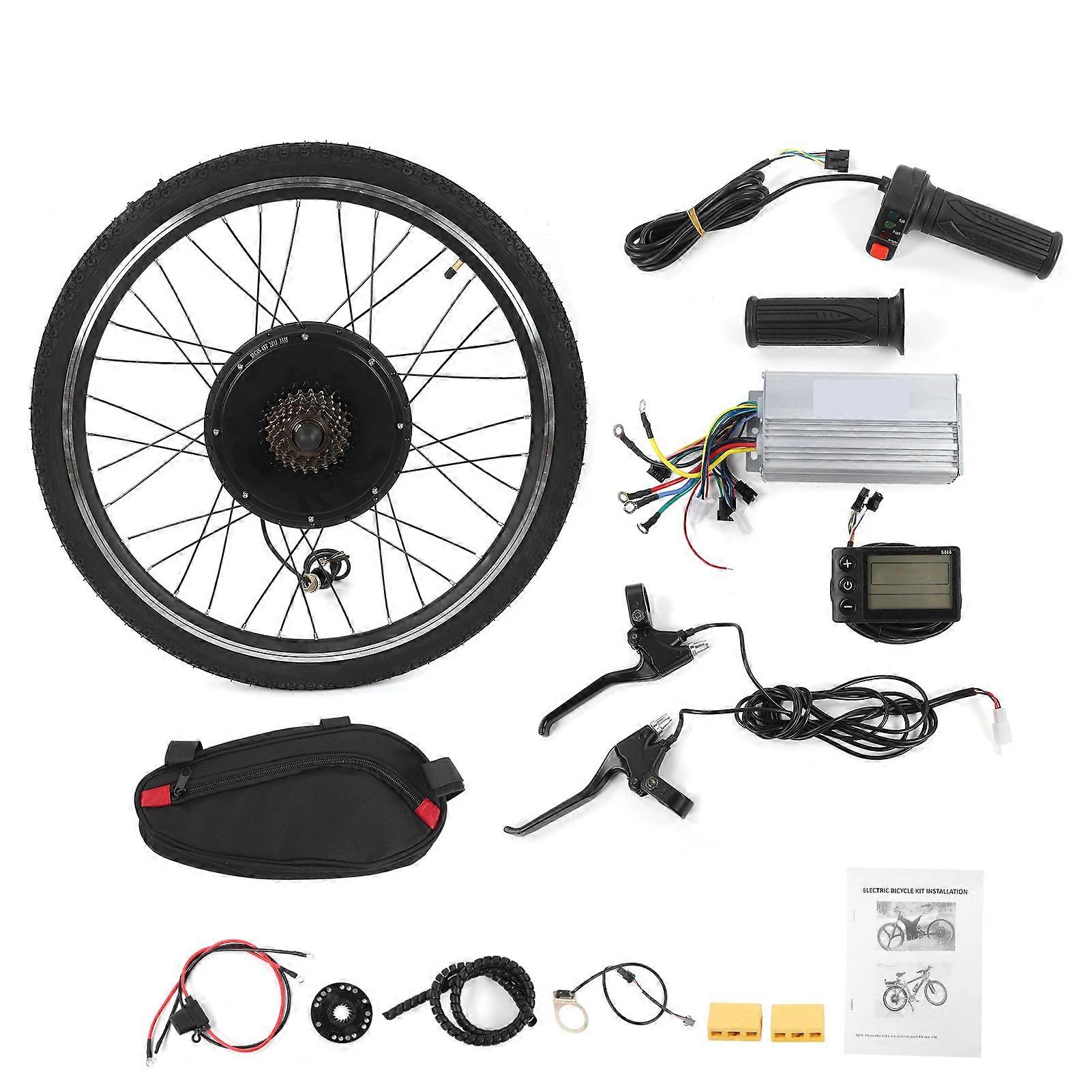 Electric Bike Rear Wheel Conversion Kit Rear Wheel Hub Motor Nylon Tire Brake Lever W/LCD Meter 26in1500W Power/48 N.M Torsion/34 mph