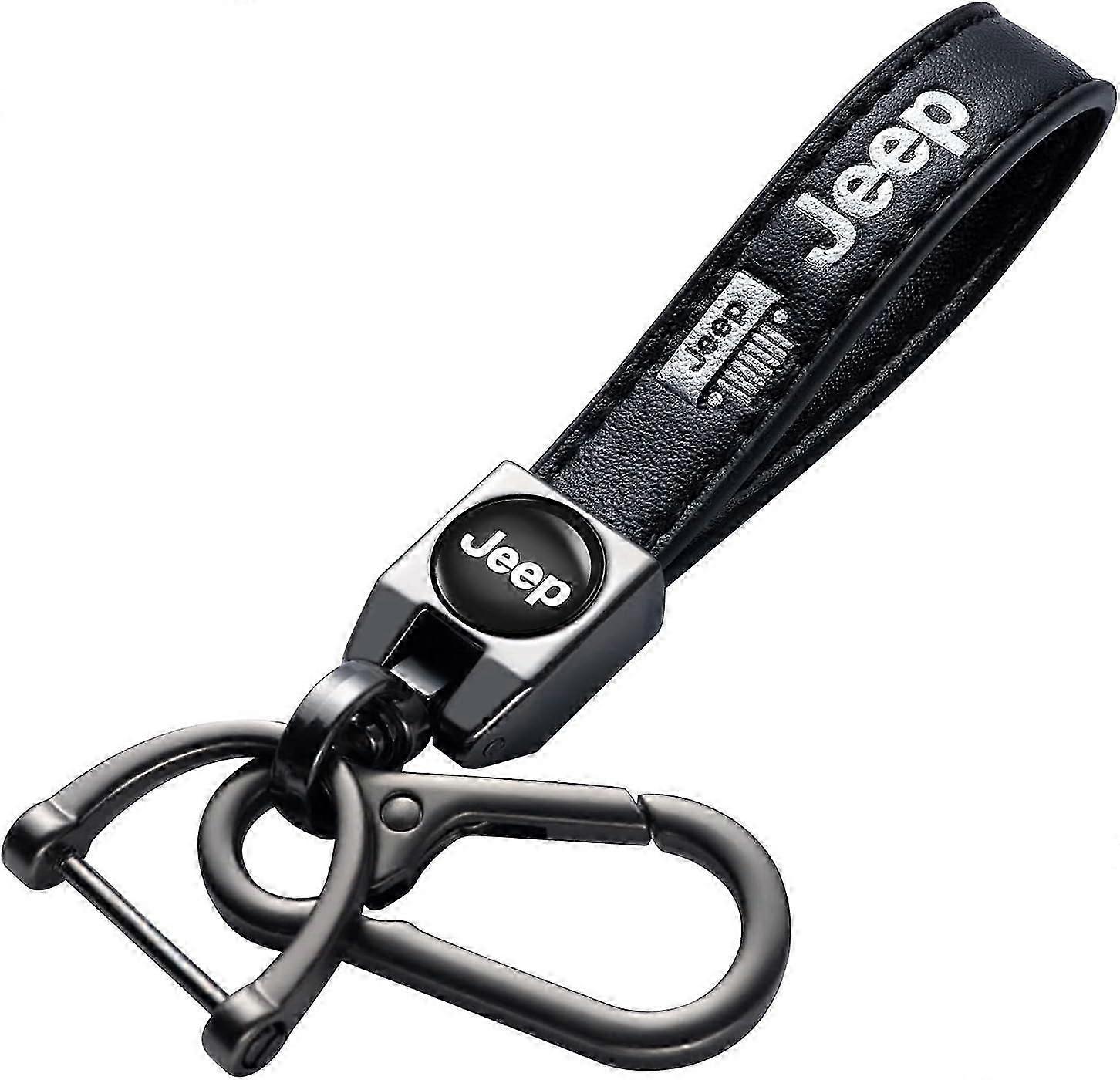 Genuine Leather Car Keychain for Key Ring for jeep Car Key Fob Key Chain Keychain Wrangler Compass Cherokee Men and Woean,Car Key Black