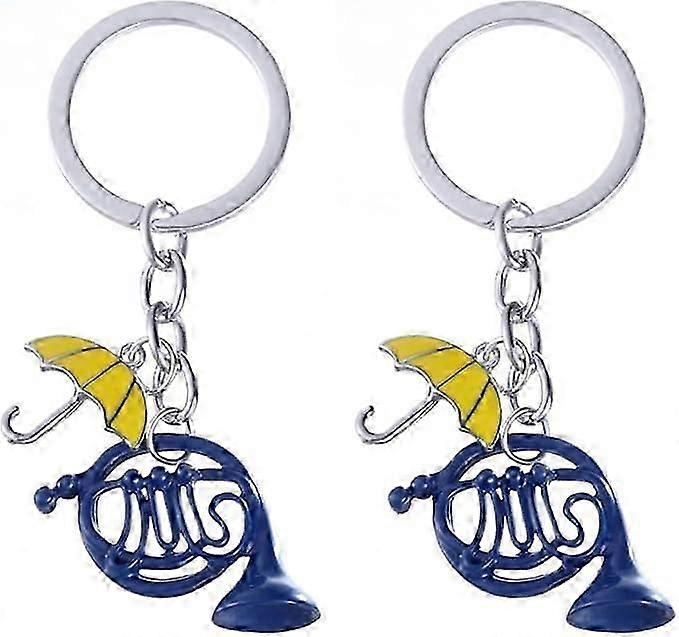 フレンチホーンキーホルダー、2ピースブルーエナメル傘ホーンペンダント、どのように私はあなたのお母さんキーホルダーに会ったか、両親への贈り物、誕生日プレゼント-イヴァン