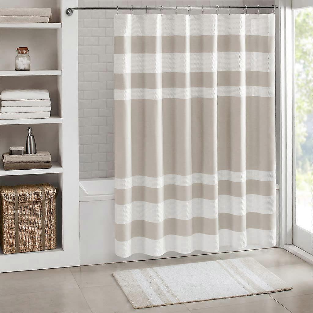 Shower Curtain Waffle Weave Striped Pieced Design Fabric Premium Spa Quality Modern Standard for Bathroom Moisture Management 72'x72'