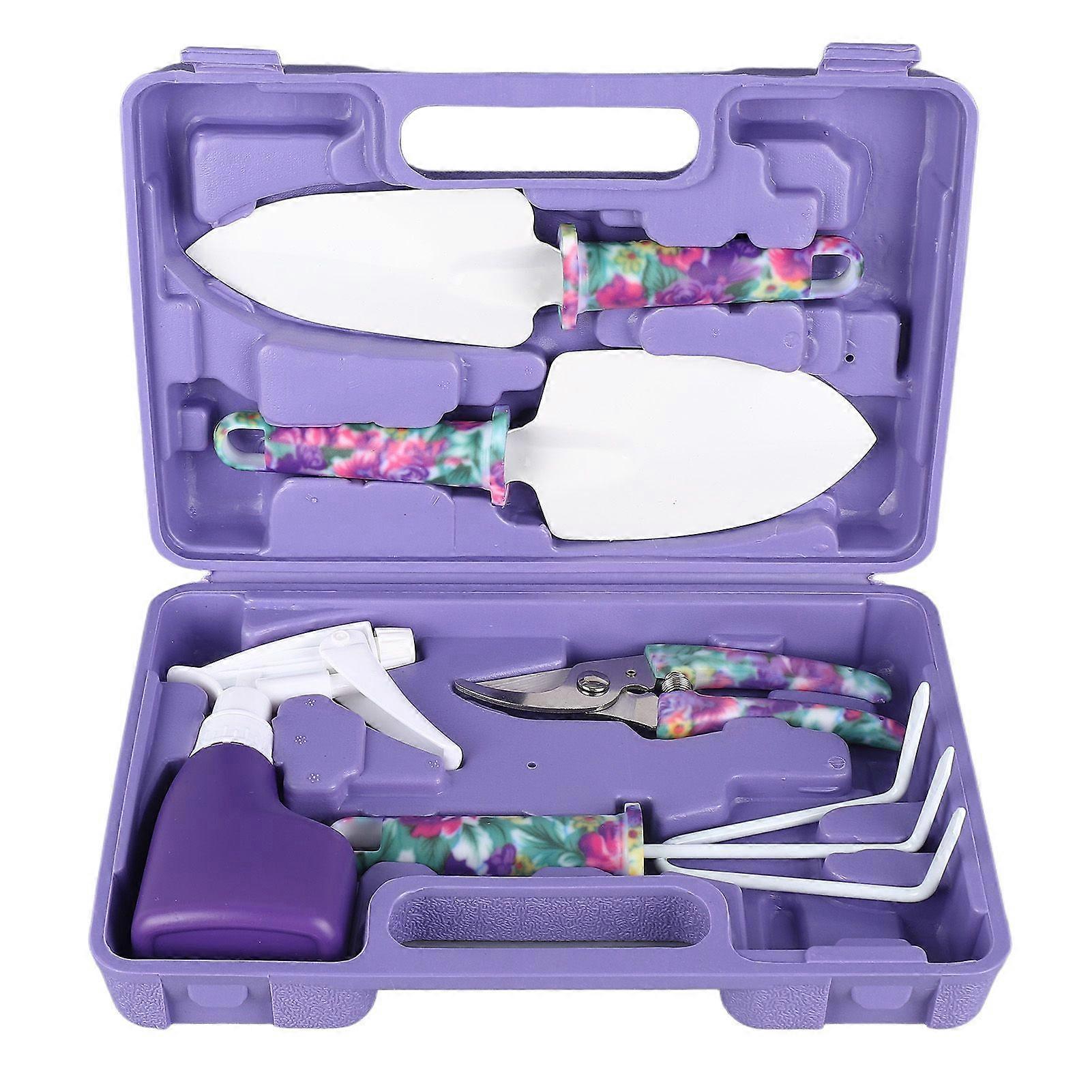 5 Pieces Garden Tool Set with Carrying Case Gardening Tools with Cultivator Rake Shovels Branch Scissors Spray Can