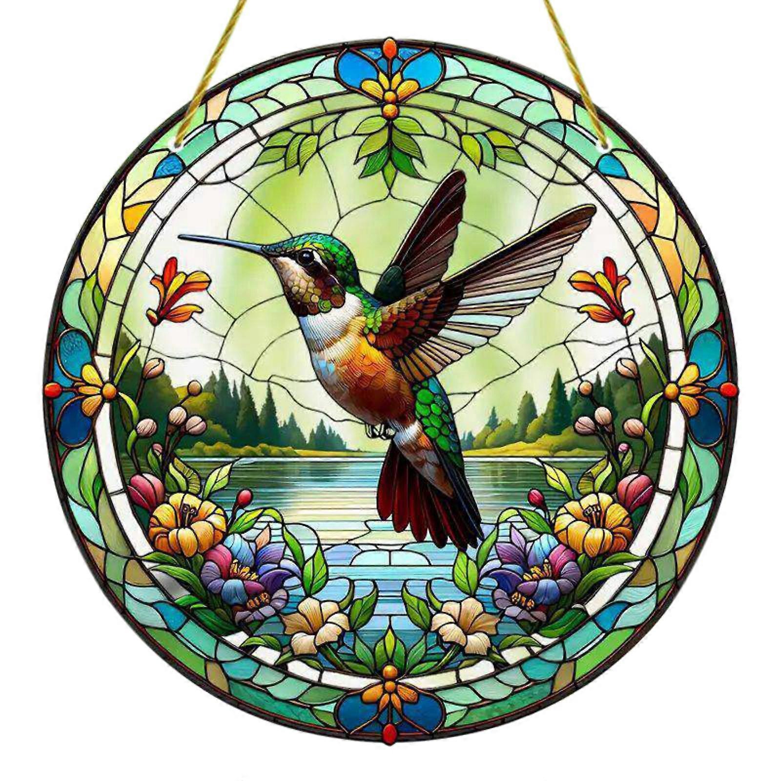 1pc Acrylic Painted Glass Plate Creative Bird Double-Color Craft Wall Decoration Hanging Painting