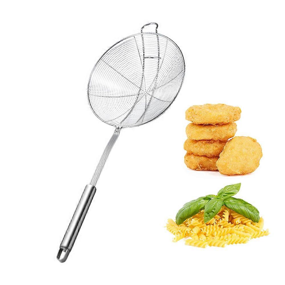 Kitchen Colander, Stainless Steel Solid Skimmer Basket Long Handle Double Hook