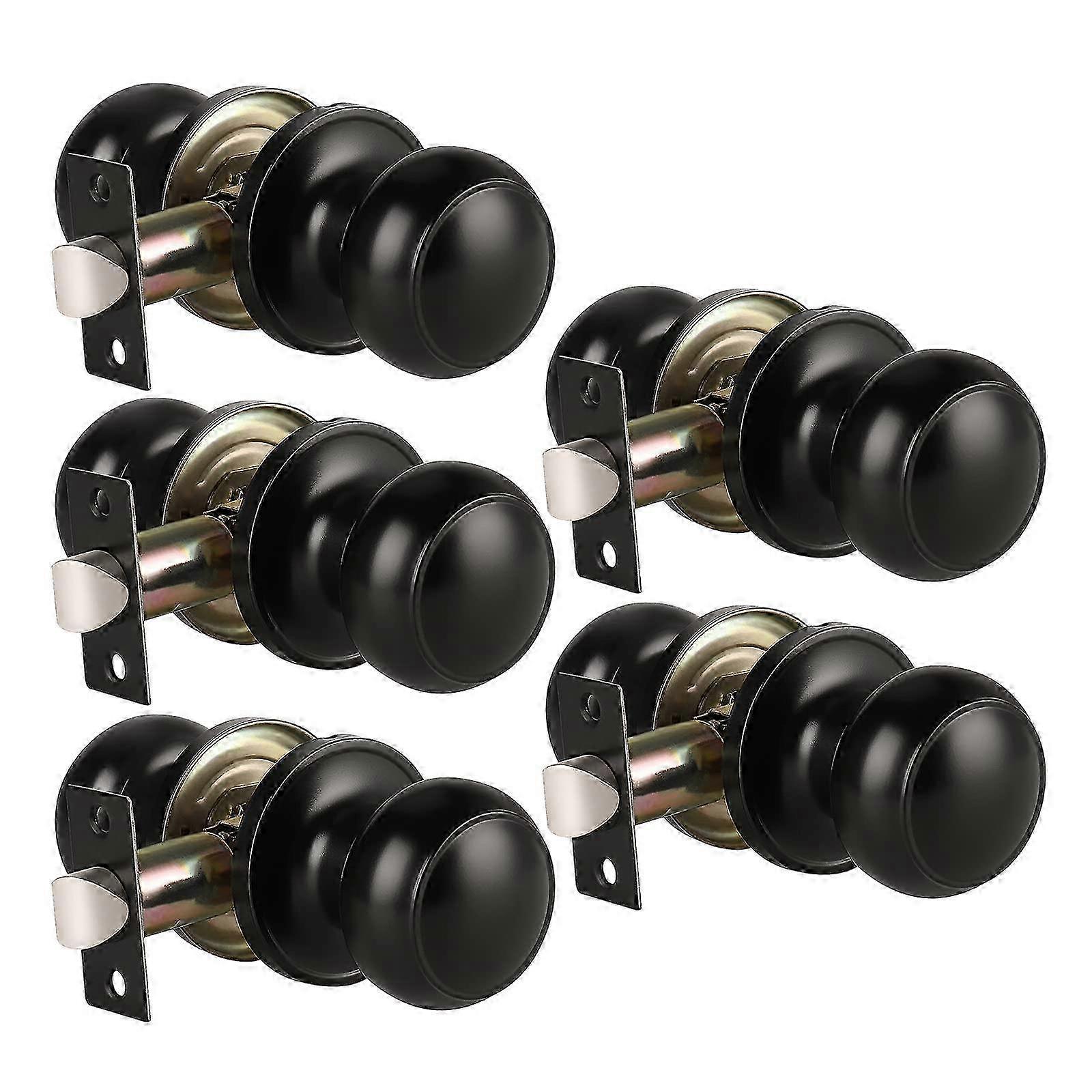 5 Pack Matte Black Door Knob for Hallway or Closet Door Non-Locking Interior Door Knobs