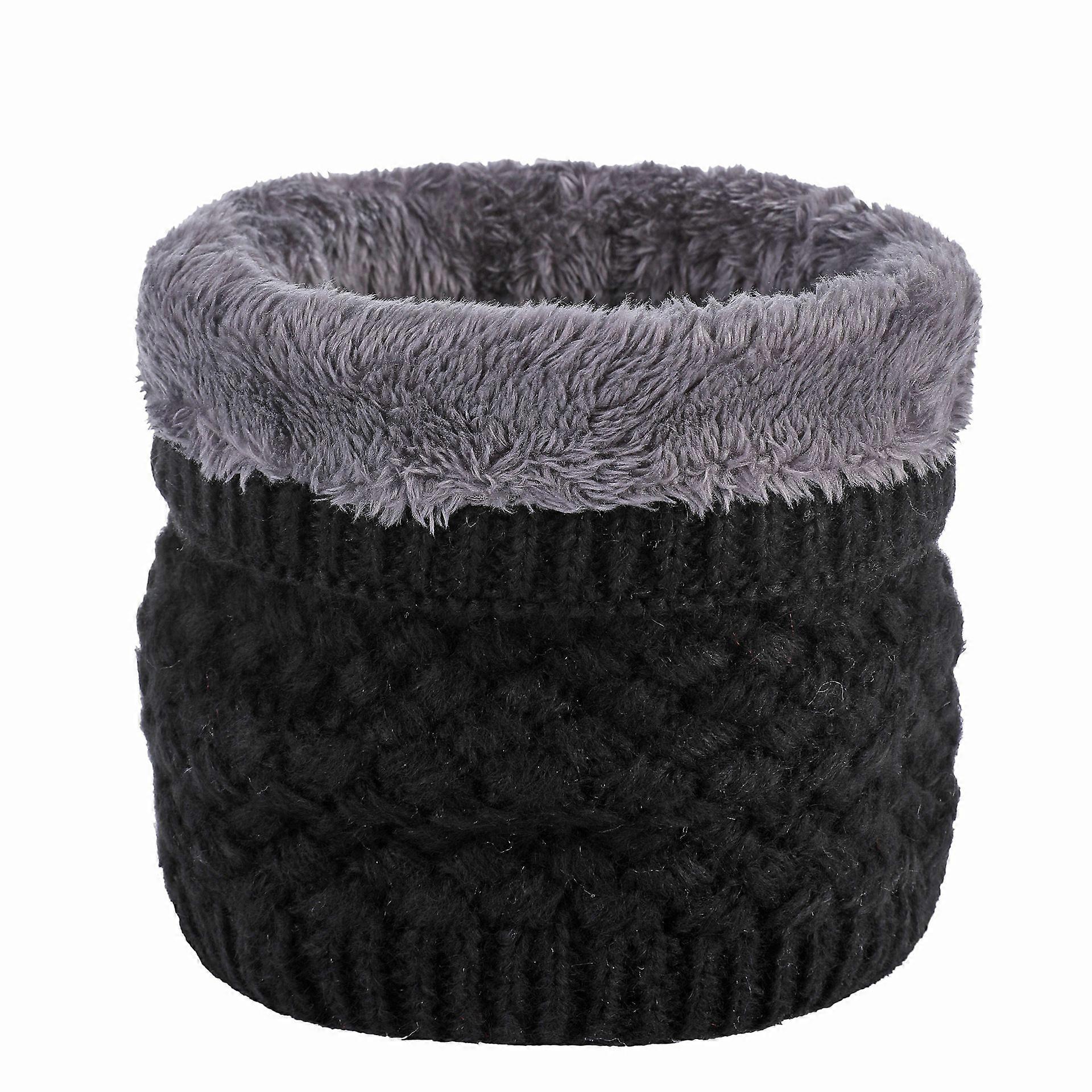 Winter Warm Scarf Double Layer Soft Wool Lined Thick Knitted Circle Scarf Windproof