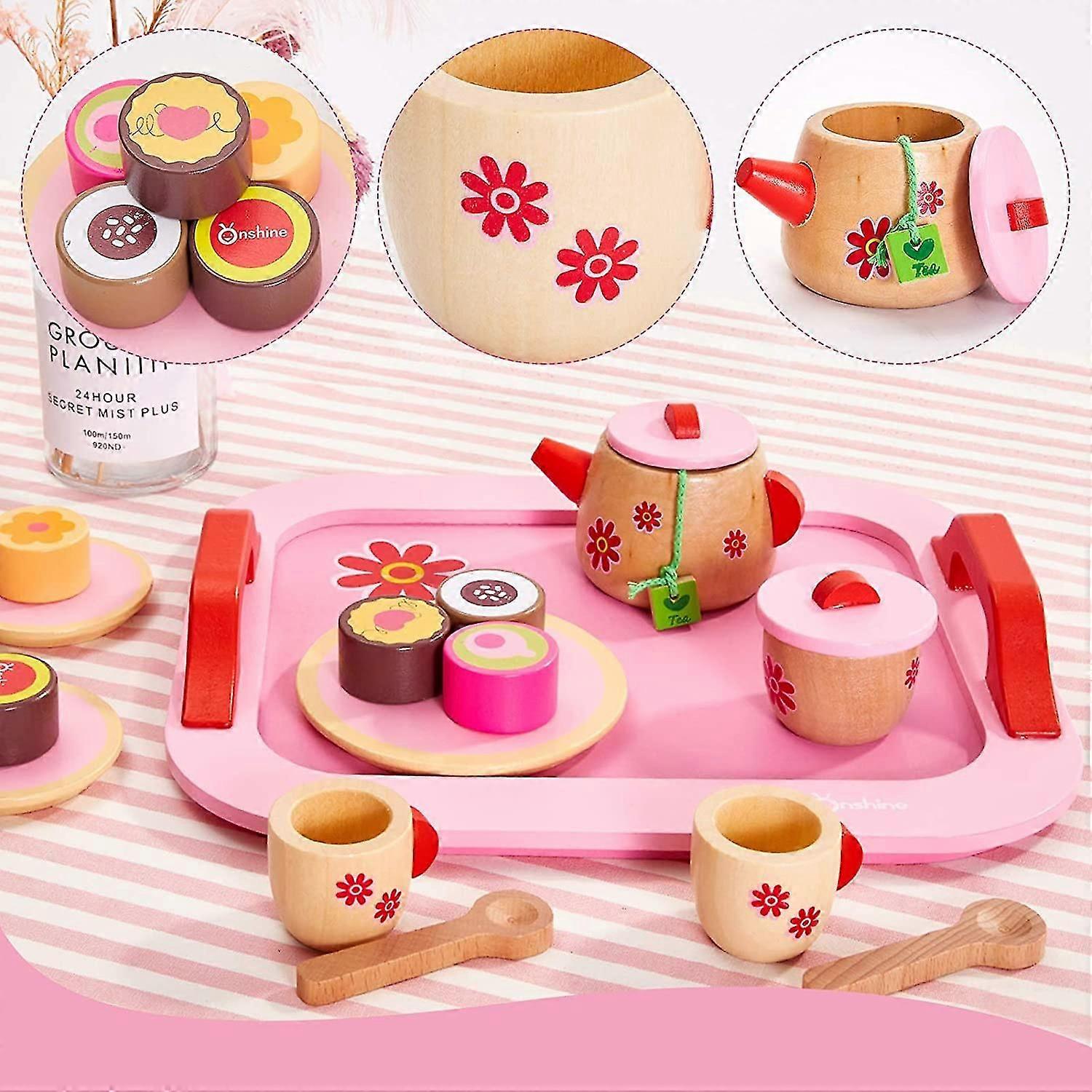 子供用木製ディネット、ピンクティーセットゲームキッチンアクセサリー