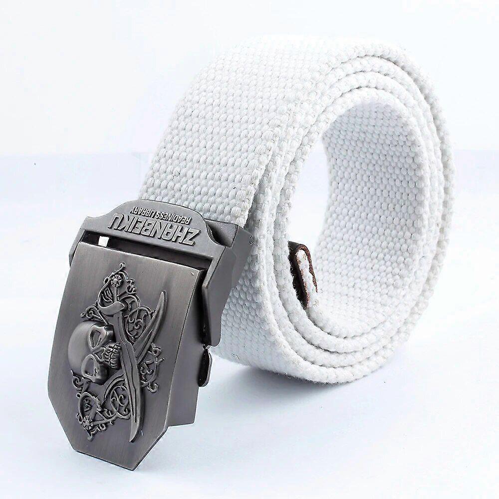 LTOHEYN Skull Zinc Alloy Buckle Canvas Belt Outdoor Climbing Adventure Outing Training Elastic Lengthen Belt Can Be Customized