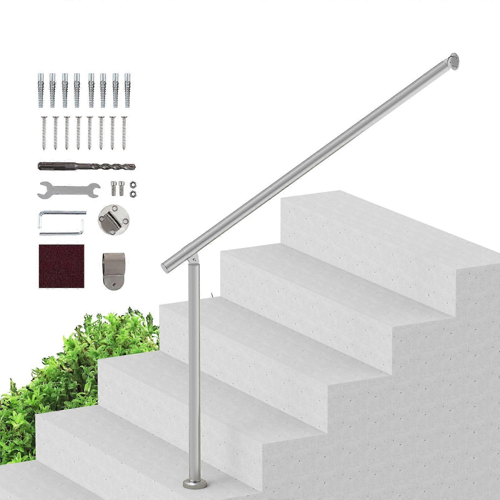 Ledstänger för utomhustrappa, 47,3 tum / 120 cm däckräcke med installationssats, för seniorer, verandaräcke och däckräckessats, silver