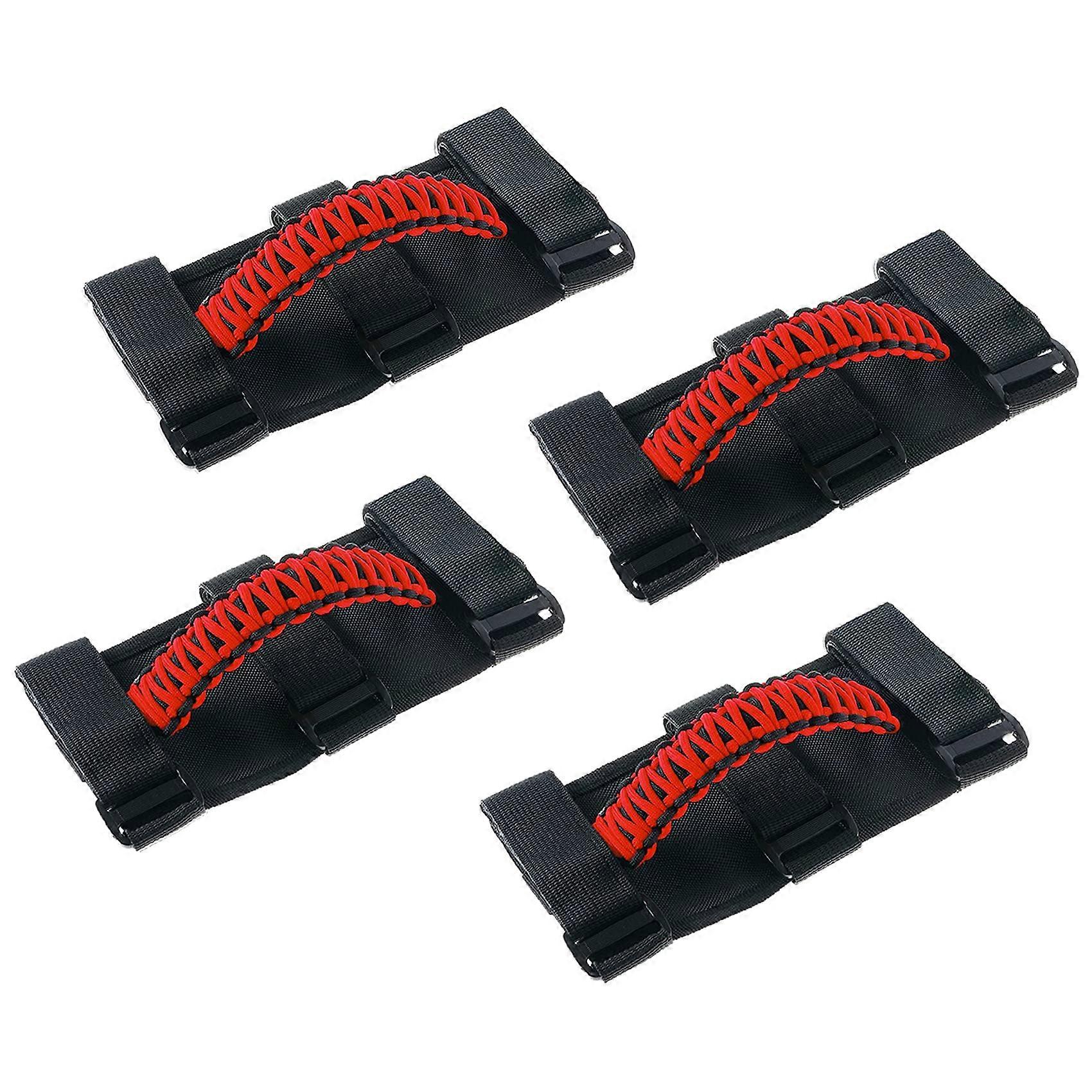 4 x Roll Bar Grab Handles Grip Handle for Jeep Wrangler CJ YJ TJ JK JKU JL JLU Gladiator JT 1955, Interior Accessories, Black Red