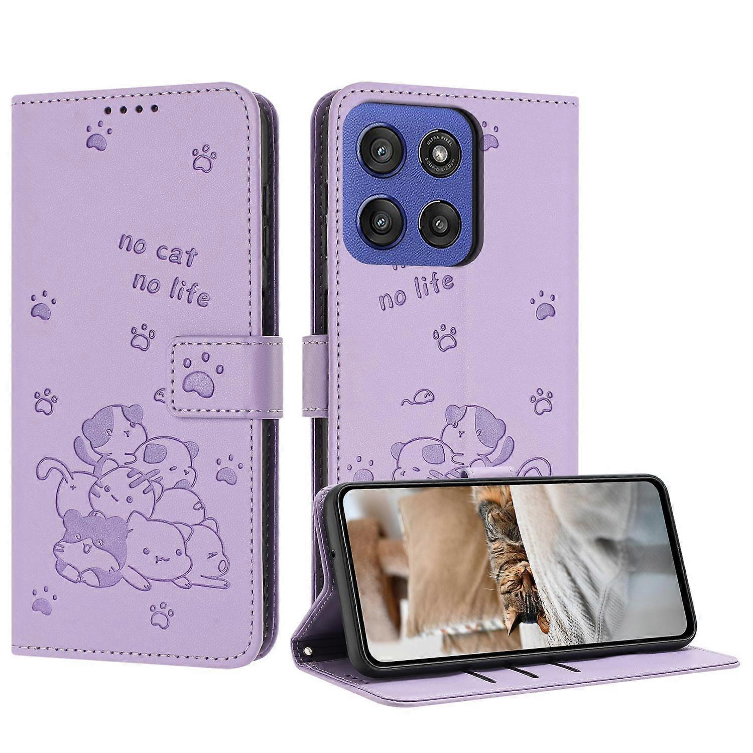 Embossed Kitten Phone Leather Case with Lanyard