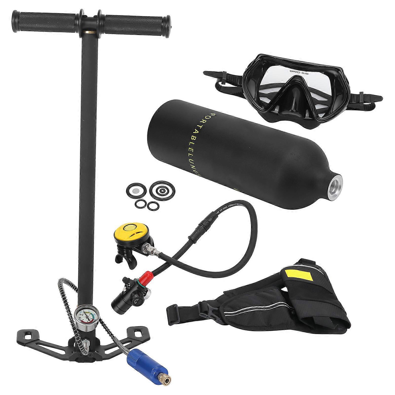 DIDEEP 1L Underwater Breathing Kit Portable Oxygen Tank Underwater Breathing Diving Gear KitBlack Oxygen Tank with Black Goggles