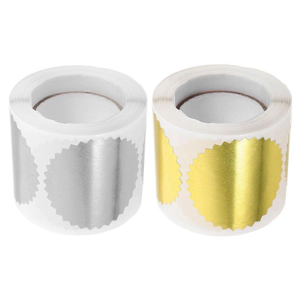 2 Rolls Embosser Labels For Envelopes Silver Golden Seal Of Excellence Stickers Notary Seal Silvery Metallic Seals Embossed Gold Foil Stickers For Wed