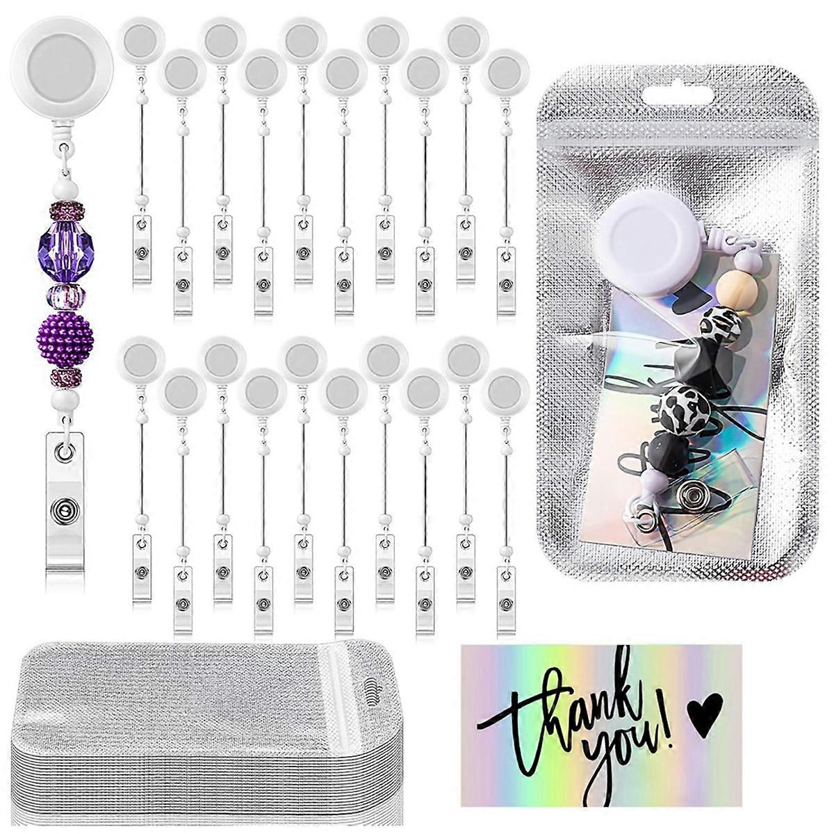 Retractable Clips Holder for Beads 20 ID Name Beaded Badge Reel