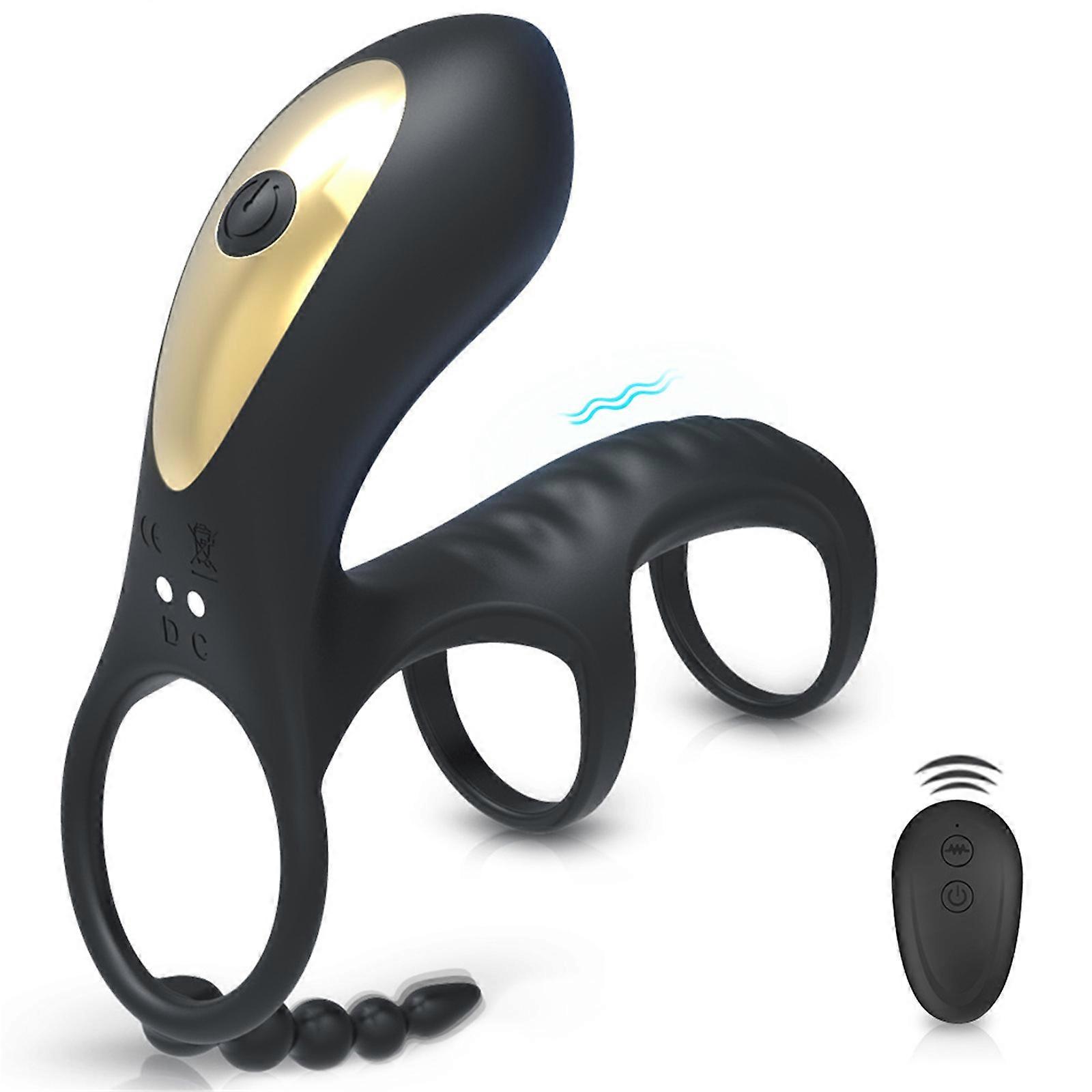 Vibrating Cocks Rings Couple Vibrators 3 in 1 Silicone Penises Rings with 10 Vibration Modes Longer Erection Rechargeable