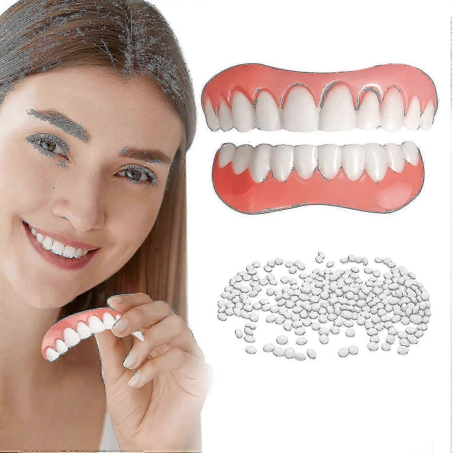 Fake Teeth, 2 Pack Cosmetic Teeth, Fix Confident Smile