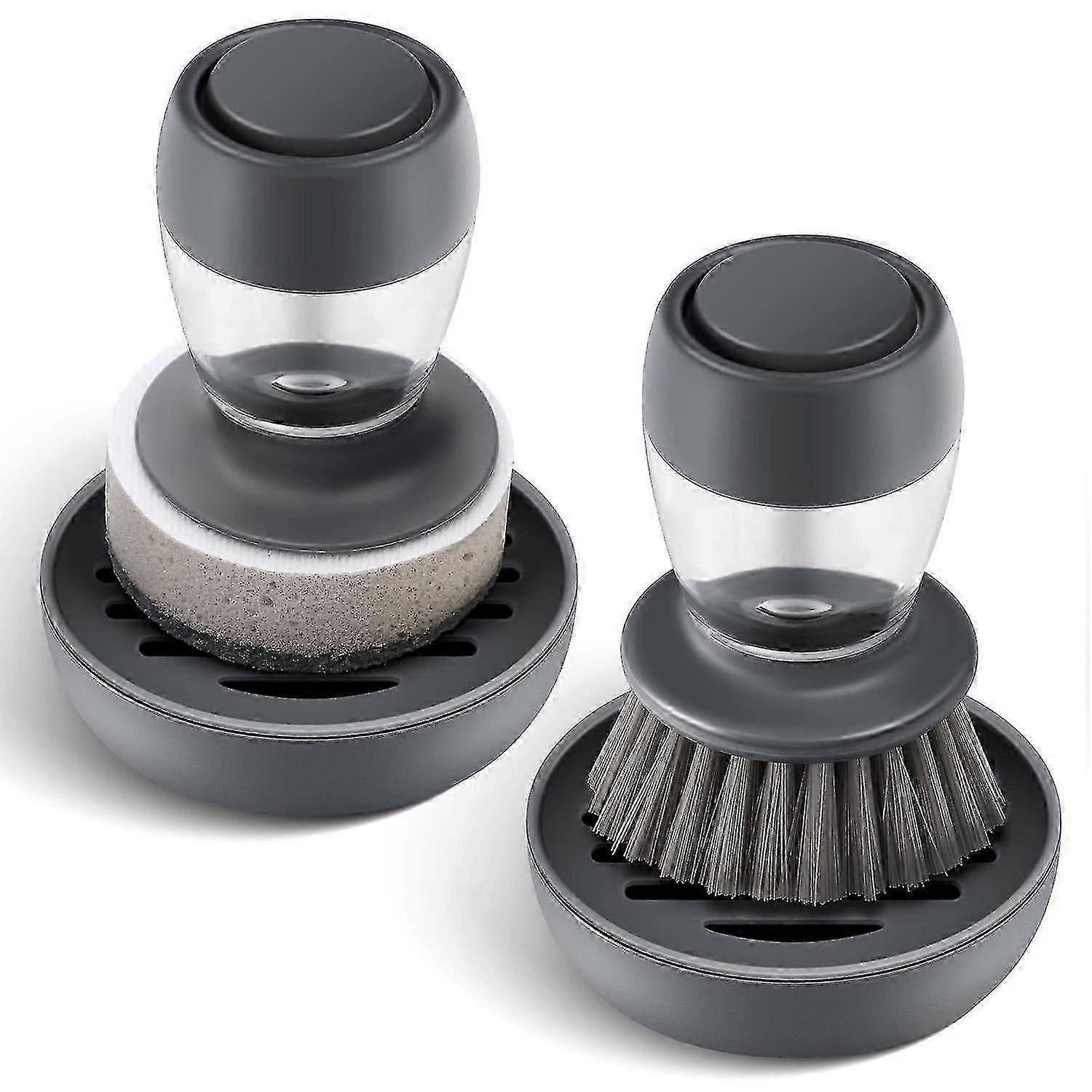 Kitchen dishwashing brush set with soap dispenser