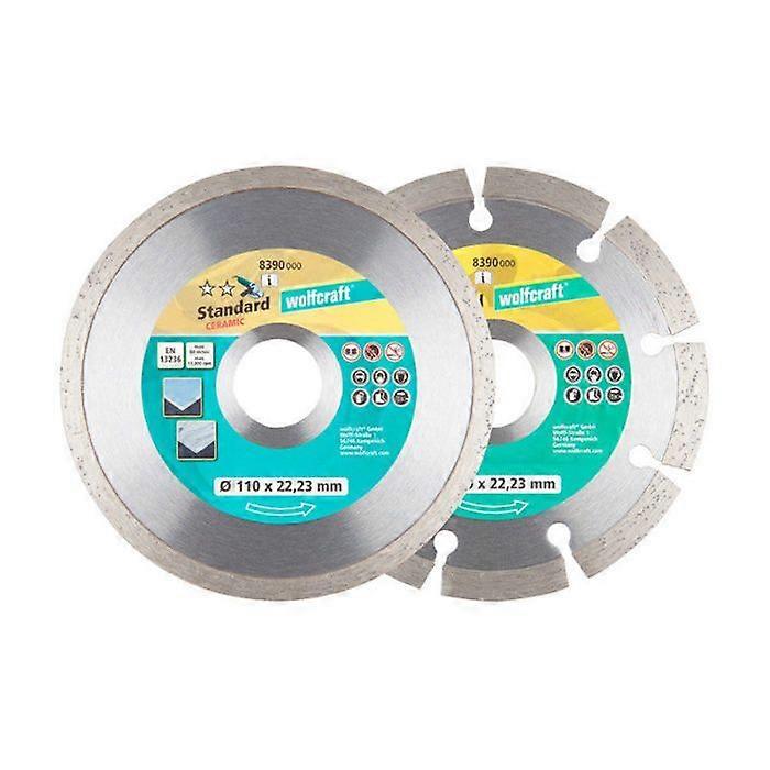 WOLFCRAFT 2 Diamond cutting discs ø 110mm bore 22.2mm segmented and tiled