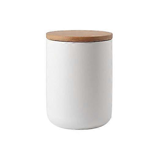 Ceramic Storage Jar with Lid, Airtight Container for Tea, Sugar, Coffee (White, 800 ml)