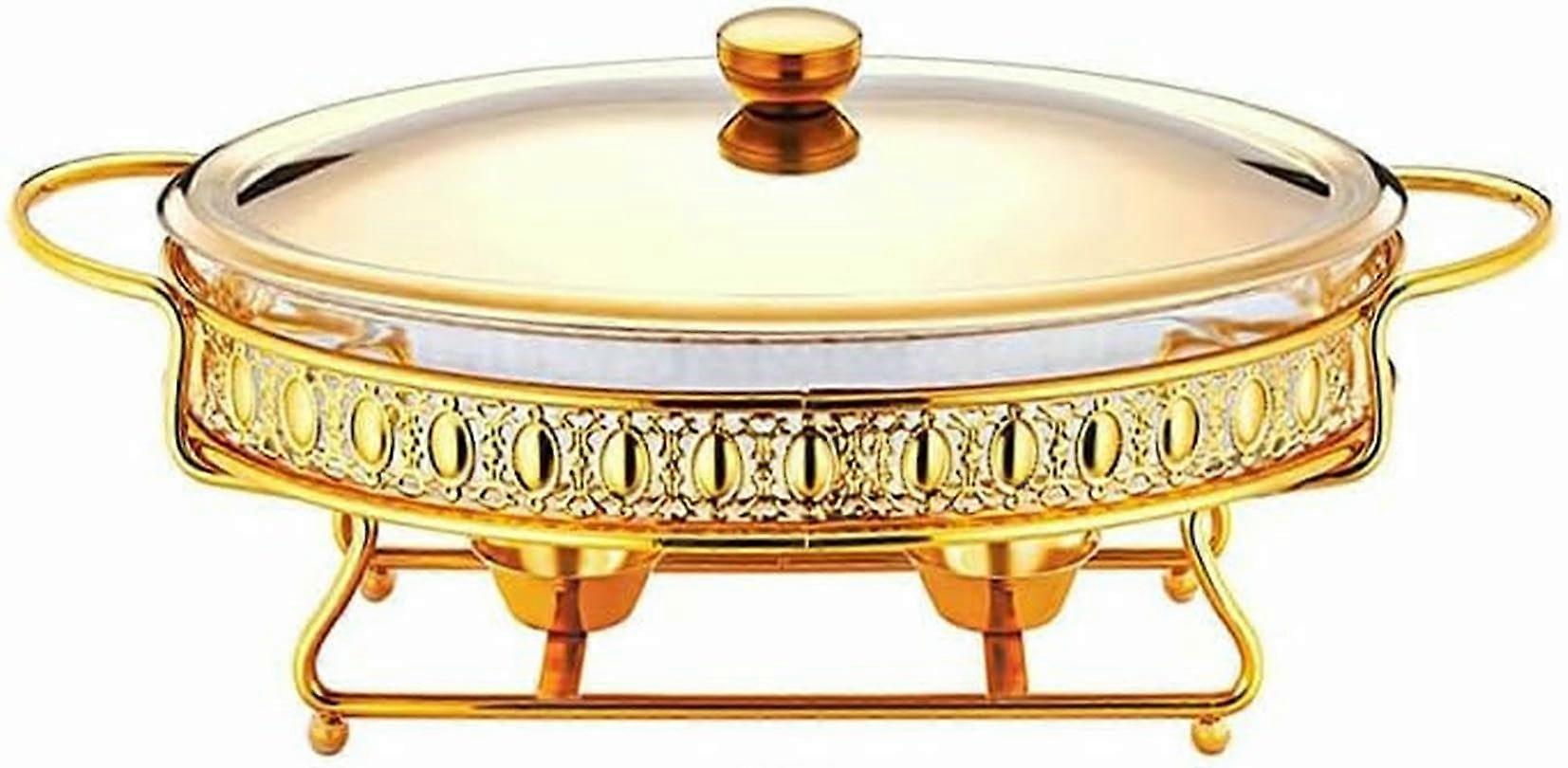 Réchaud/BuffetChaferSet en acier inoxydable avec plateau en verre, bac à aliments, porte-carburant, couvercle / Gold 3L