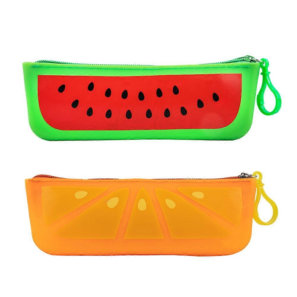 2pcs Pen Storage Pouch with Zipper, Vegetable Design Stationery Bag for Organizing Pens and Pencils, Cute Watermelon Print, Reusable and Washable for