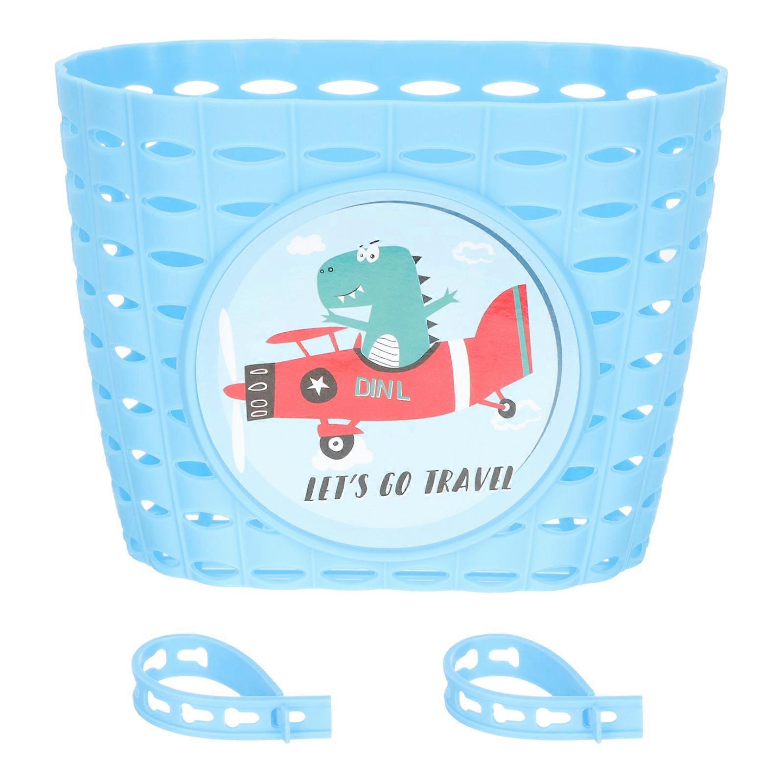 Children Cycling Basket Front Bike Storage Portable Rectangular Sky-Blue 1Pcs