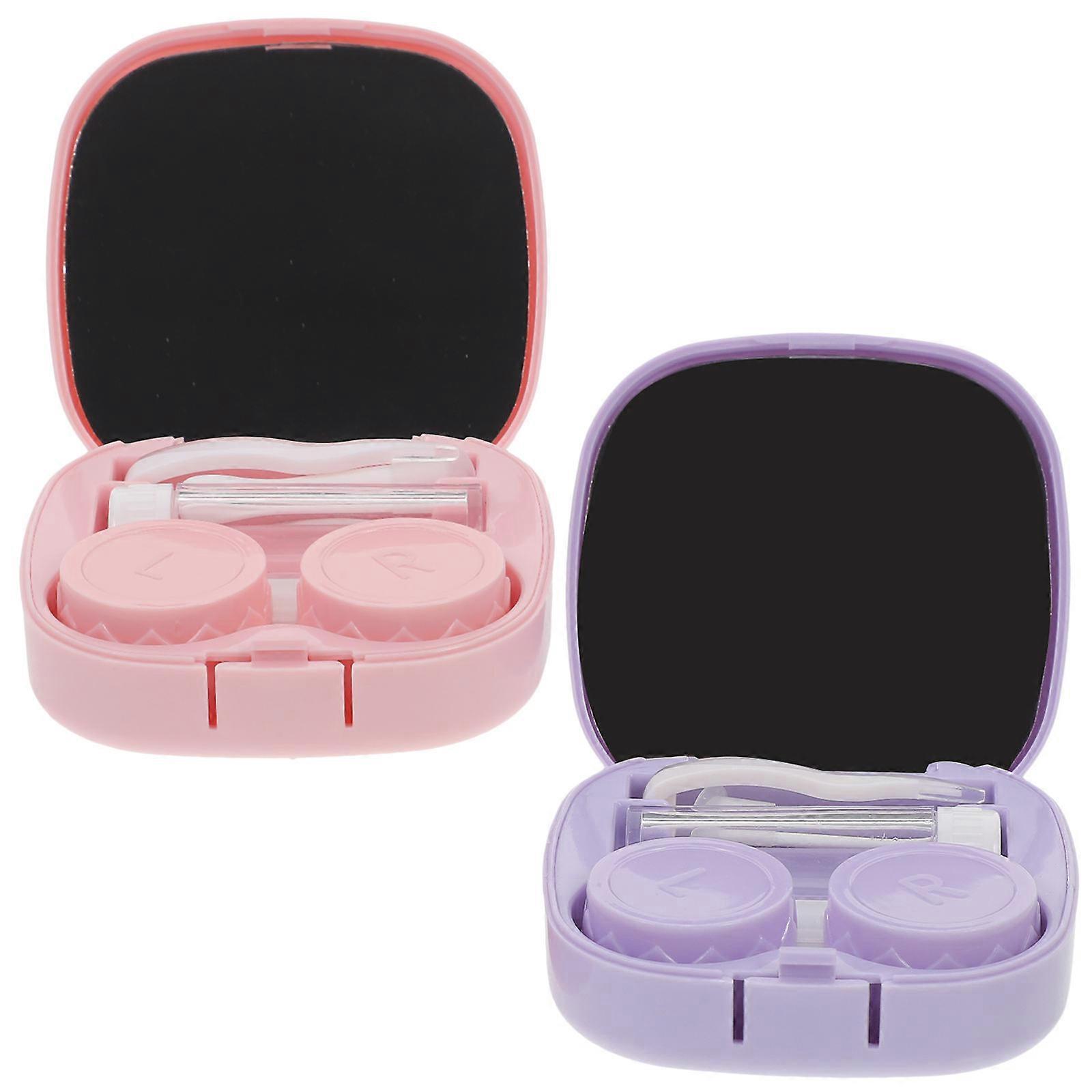 Portable Lens Box Resin Contact-Lens Case Travel Companion Cosmetic Lens Home Use 2 Sets