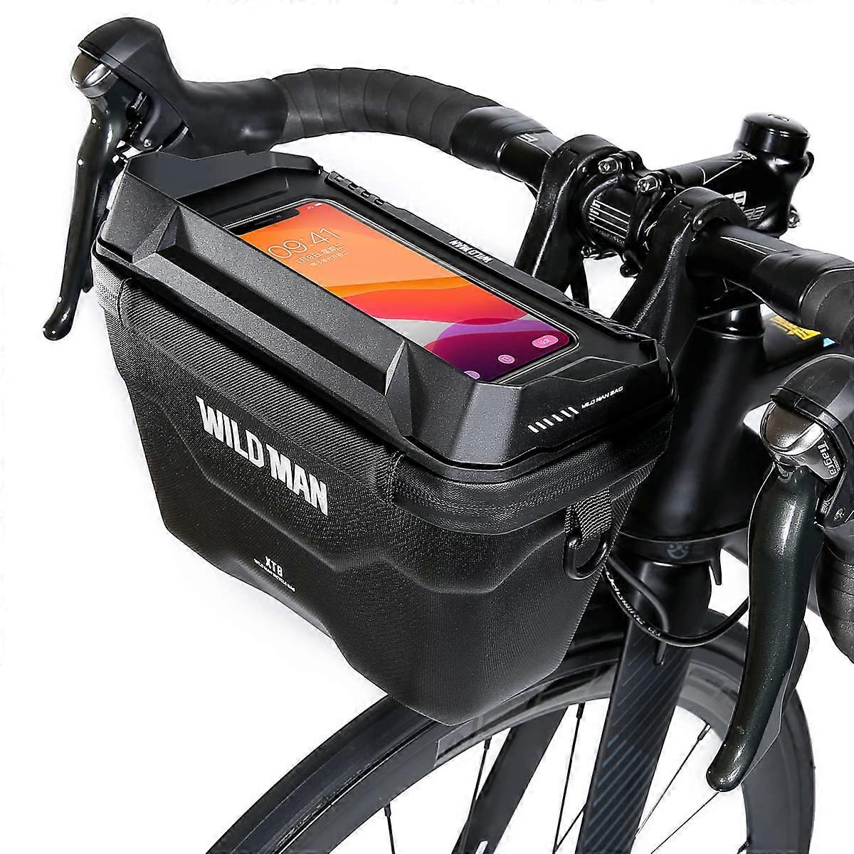 Wildman Bicycle Bag Handlebar Bag Frame Bag Top Tube Bag 4 Litres with Transparent Smartphone Compartment Adapter for 6.7 Inch Mobile Phone