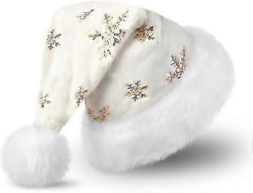 大人のための2024年のクリスマスハット、男性と女性のためのぬいぐるみサンタハット、レインボースパンコールスノーフレークと暖かくて厚いサンタクロースサンタハット