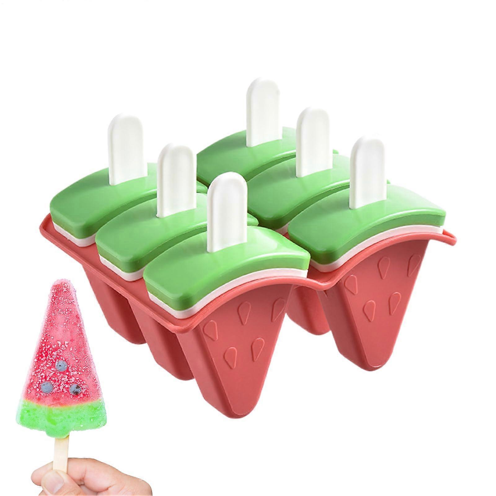 Watermelon Pattern Popsicle Molds on Stick 6-Cavity Cubic Shaped Ice Cream makers for Kids Snacks Desserts Parties