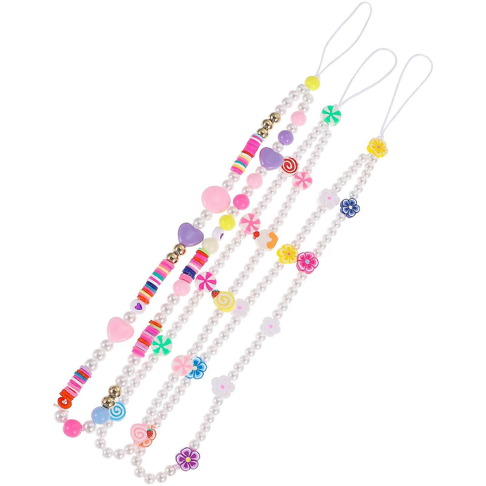 Polymer Clay Phone Strap Beaded Phone Lanyards Prevent Loss 3Pcs