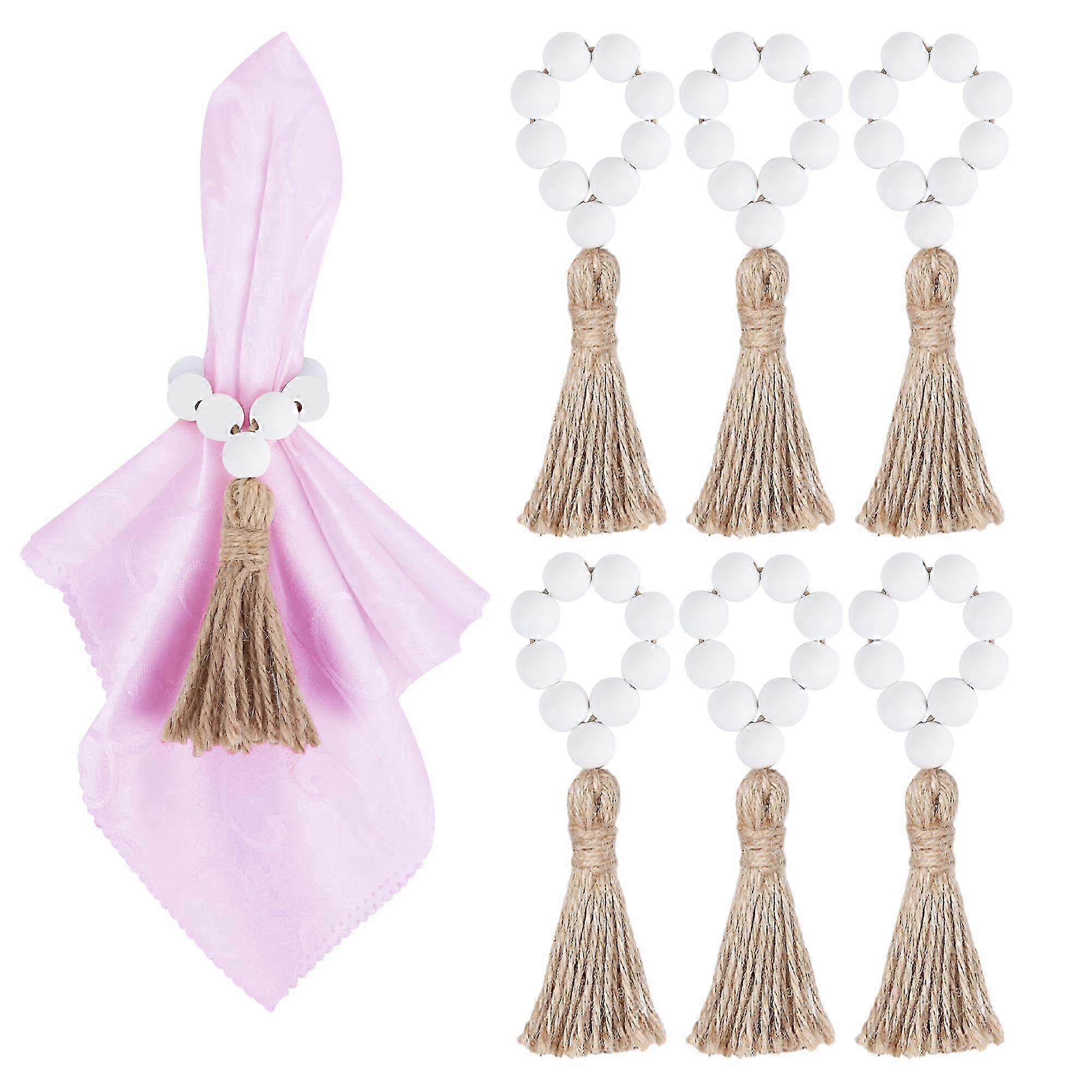 6 Pack Wooden Bead Napkin Rings for Dining Use