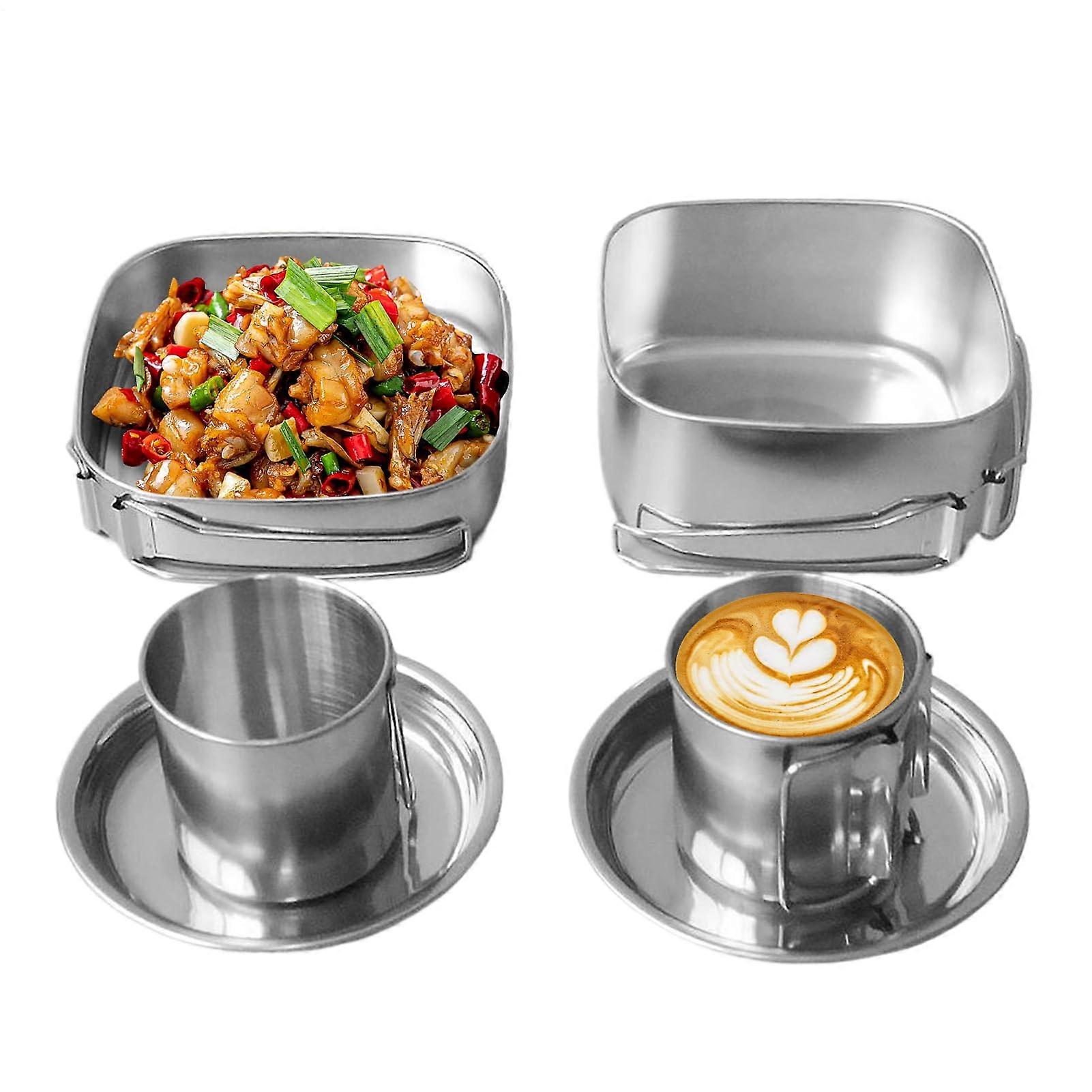 Edelstahl Kochset 6 Teile, Leichtes Kochgeschirr für Picknick, Wandern, Reisen, Robuste Überlebensausrüstung