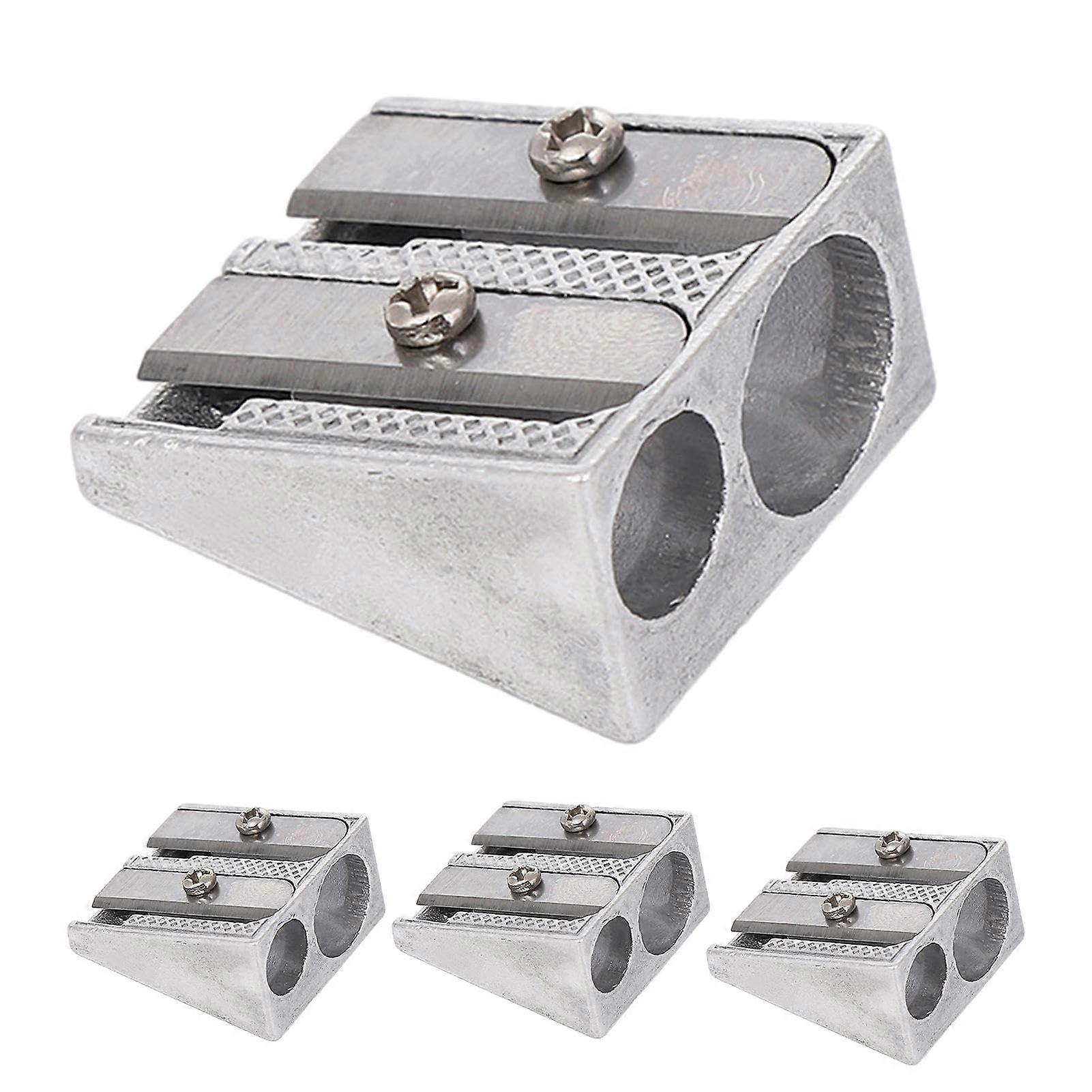 Metal Double Sharpener for Pencils, Handheld Aluminium Alloy & Magnesium Sharpener, Pack of 4, Double Hole Design