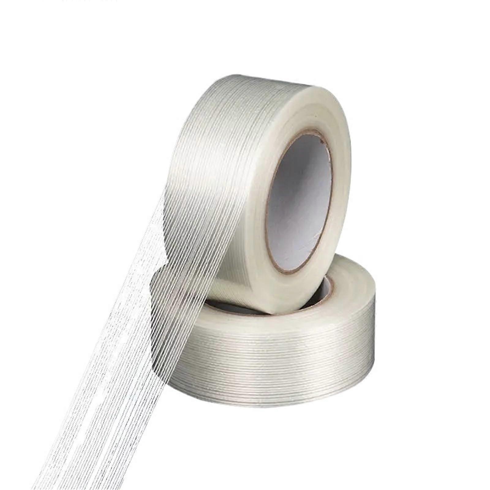 Multi-Purpose Tape, 50m Strong Fiberglass Tape, Transparent Striped, Single-Sided Adhesive for Industrial Strapping and Seal (80mm)