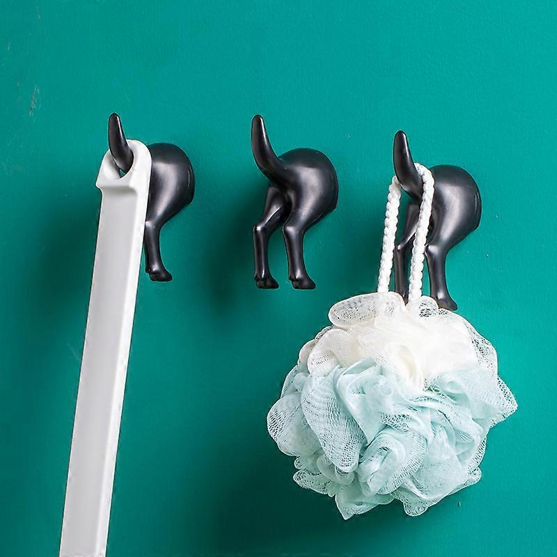 Set of 3 Dog Tail Hooks Hat Coat Key Wall Mounted Hanger (Black)