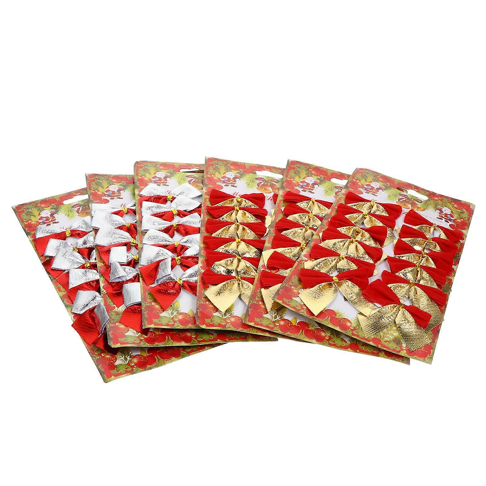 24pcs Delicate Christmas Bowknot Ornaments Assorted Holiday Decoration Bows for Gift Wrapping, Wedding Party & Festive Tree Embellishment Random