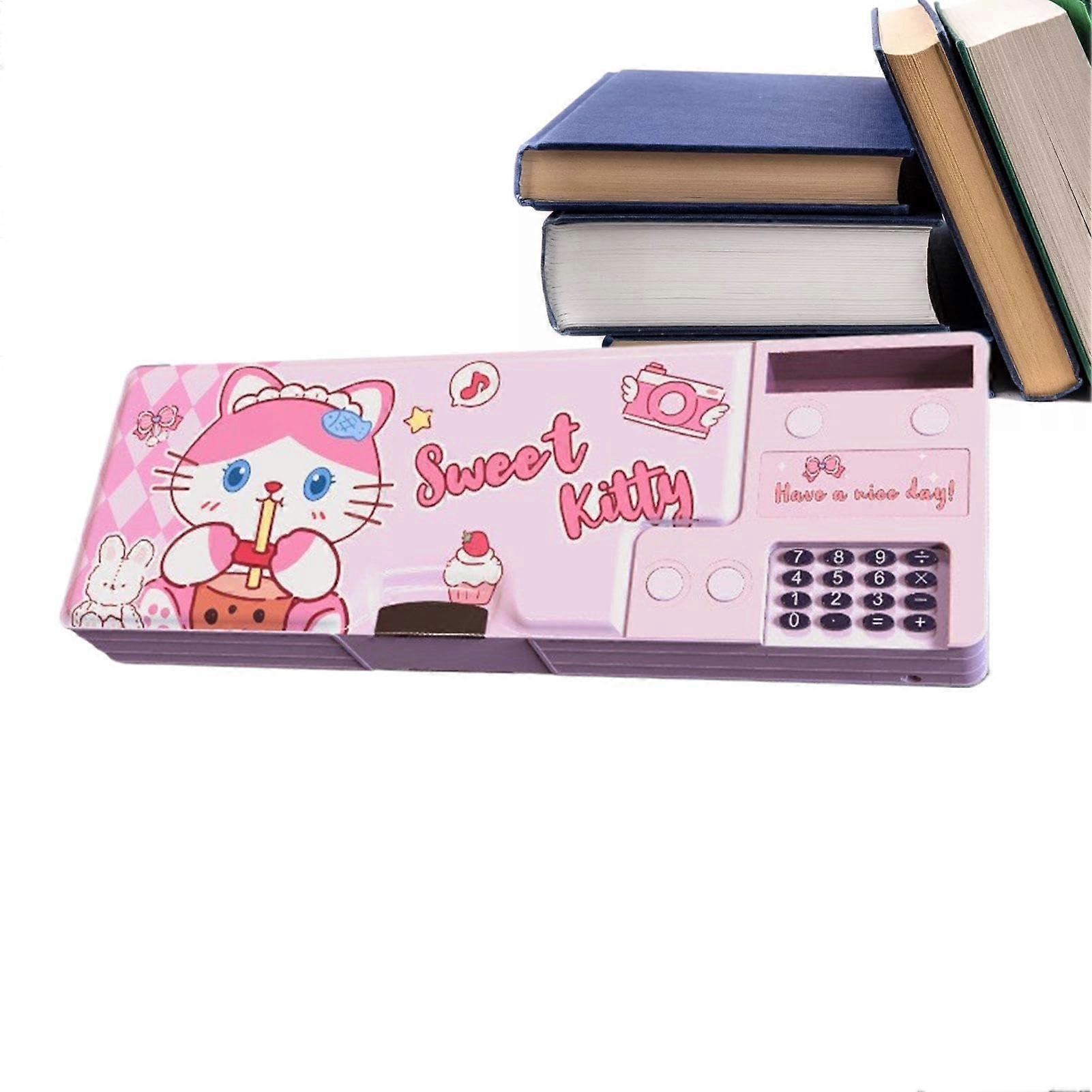 Pop Up Pencil Case, Multifunctional Stationery Organiser With Calculator, Kitten Design, Pencil Case For Girls
