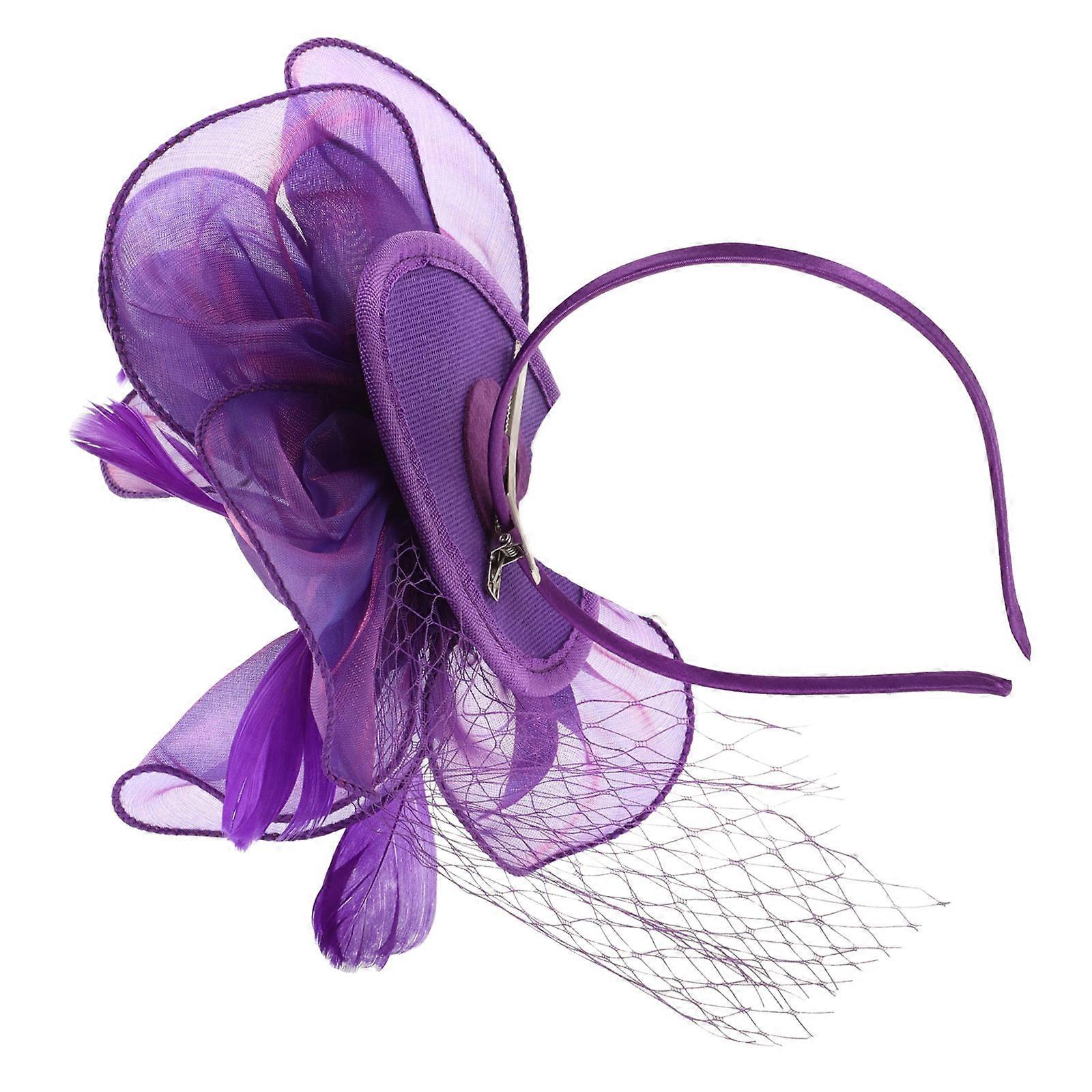 قبعة زهرة جذابة قابلة للفصل مقاطع الشعر وعصابات الرأس شبكة أرجوانية أنيقة للنساء 1 حزمة
