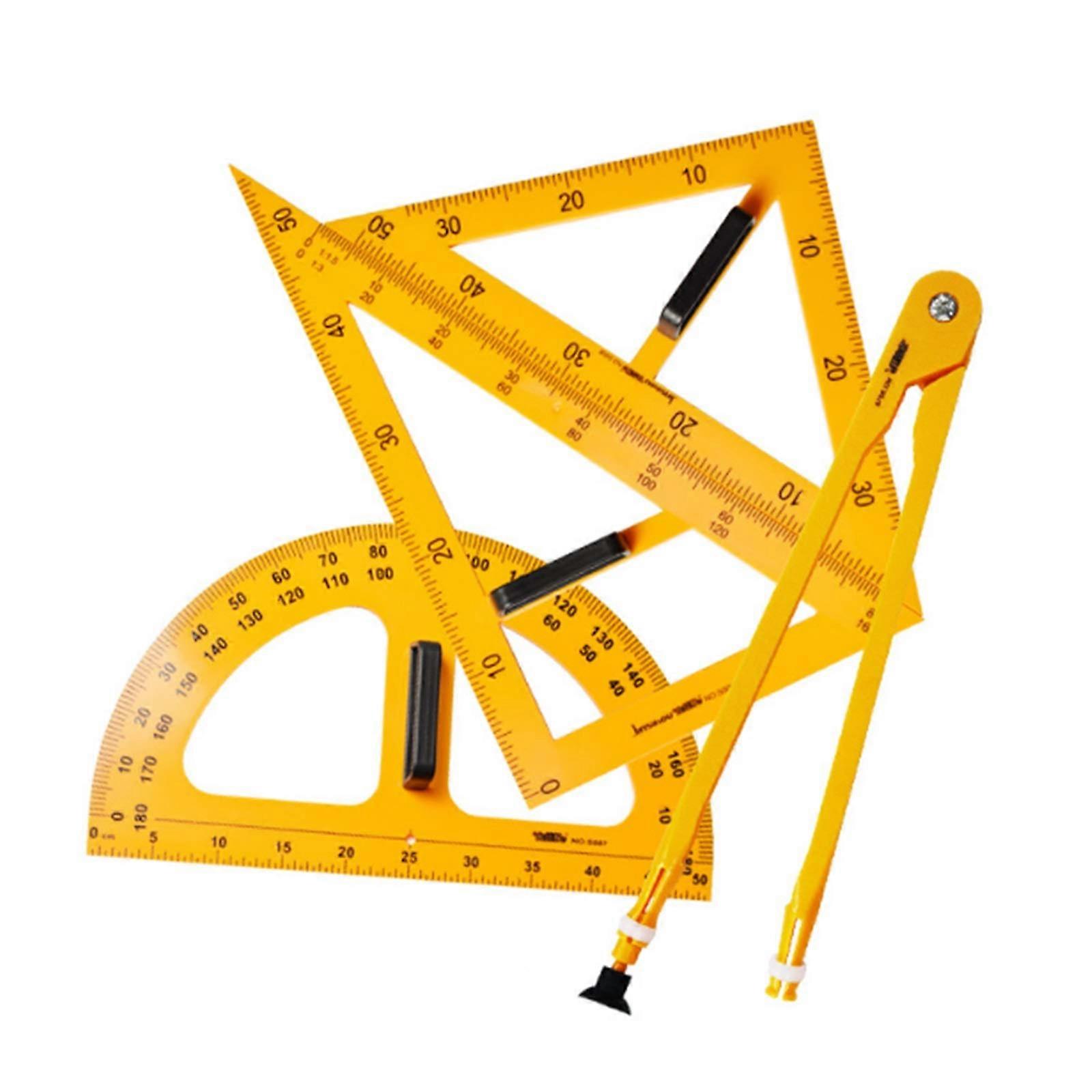 Protractor ruler, multifunctional teaching ruler set, triangle, compasses, protractor, measuring ruler.