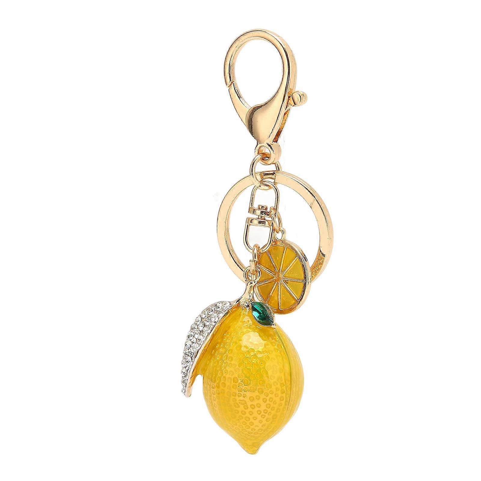 Small Lemon Key, Strong Metal, Small Lemon with Rhinestones, Exquisite Colours, Lemon Keyring for Keys, Bag, Purse, Green Chain, YELLOW