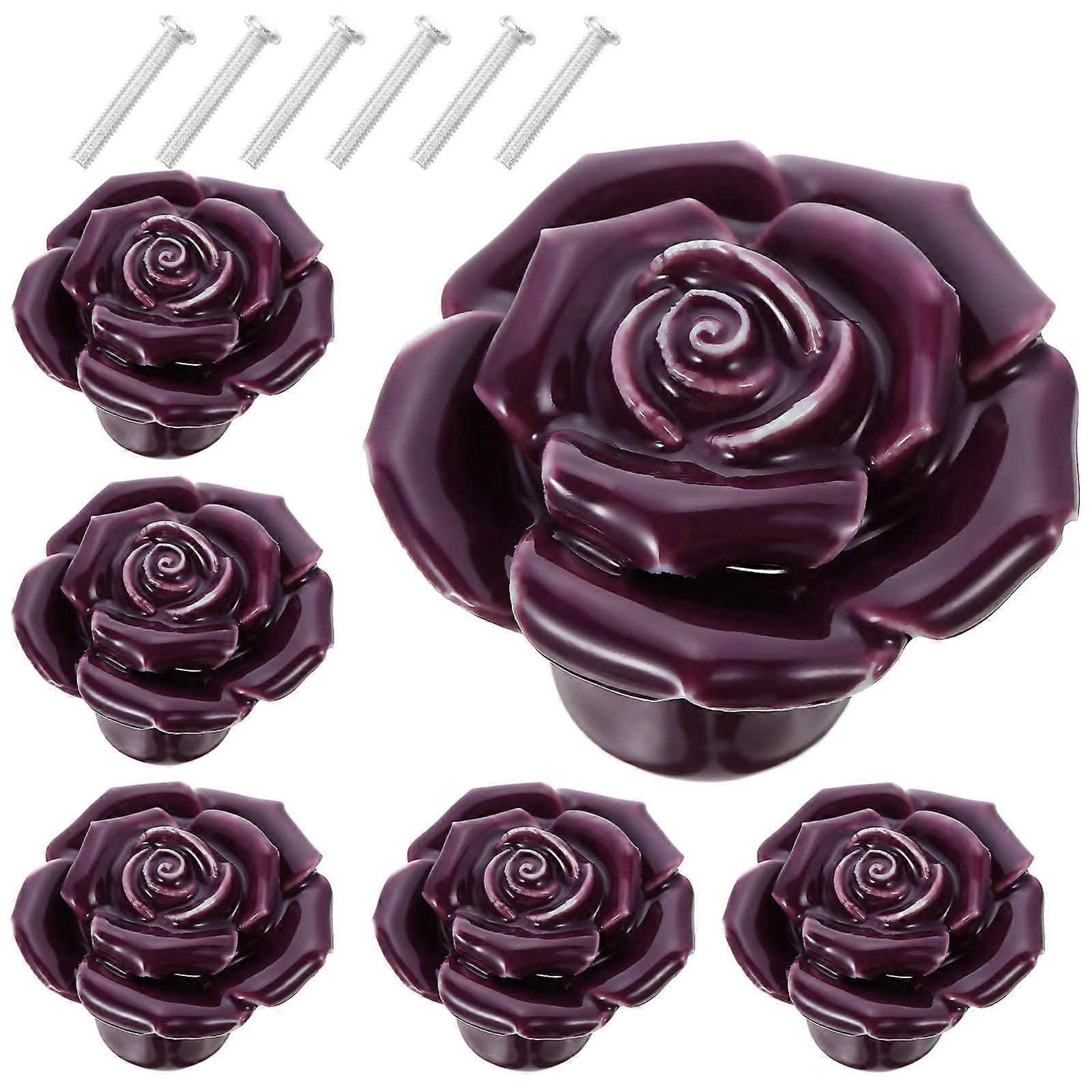 Ceramic Knobs for Dresser Rose Drawer Knobs Home Decoration Smooth Surface 4.50X4.50X3.50CM 6 Sets