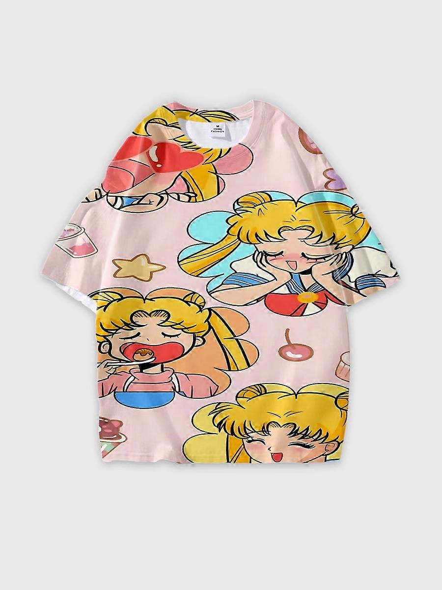 T-shirt round neck Role Pattern loose short sleeve D2307