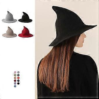Chapéu de Bruxa de Halloween Chapéu de Mago Mulheres Aba Larga Spire Preto Lã Tricotada Boné Festa de Carnaval Cosplay