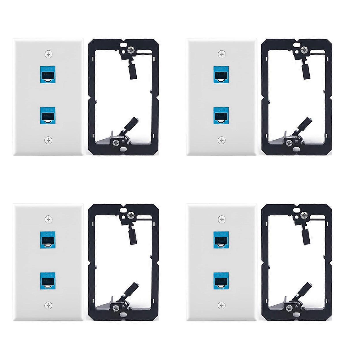 4X Ethernet Wall Plate with Low Voltage Mounting Bracket,Single Gang 2 Port Cat6 Ethernet Cable Wall