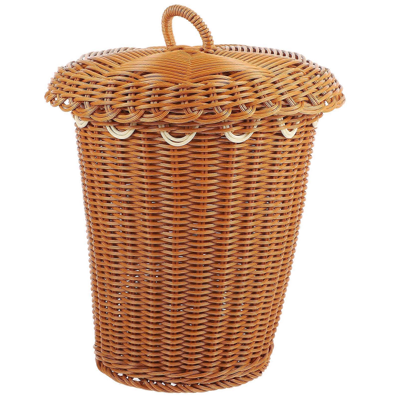 Brown Woven Basket for Sundries Organizing with Lid Made of PP