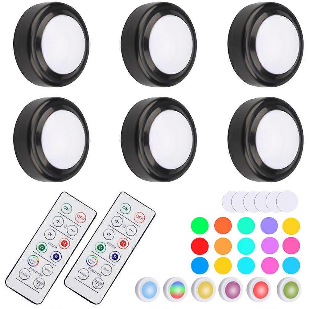 6pcs Battery Powered LED Puck Lights with Remote Control Color Changing Under Cabinet Night Lights for Kitchen, Wireless Tap Activated Atmosphere