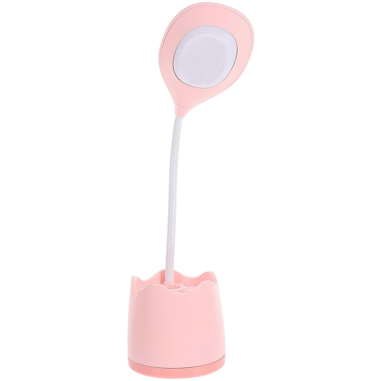 Pink Rechargeable Desk Lamp with Storage and Eyeprotecting LED Light for Home Use ABS Material